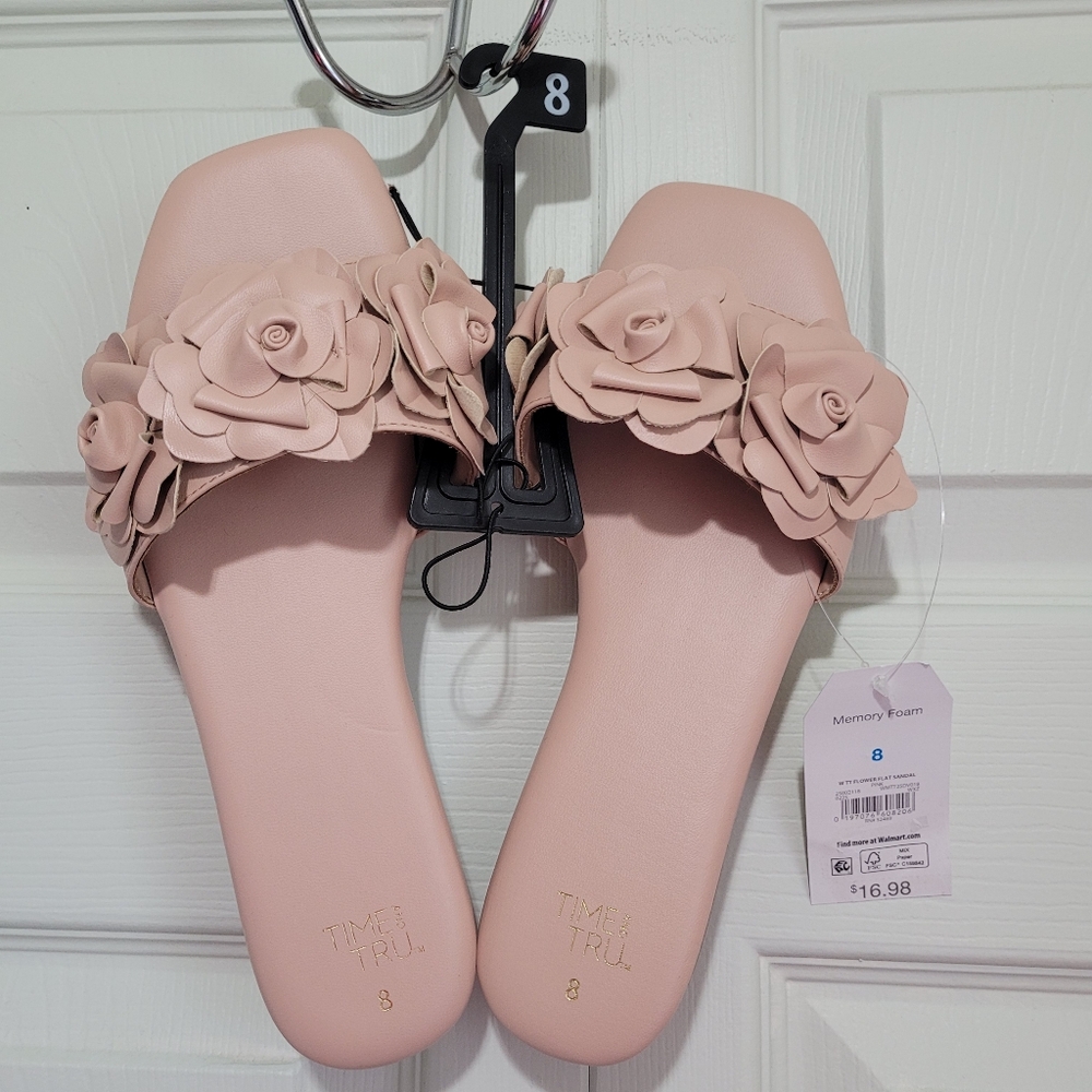 NWT Size 8 Time and Tru Women's Nude Floral Slide Sandals